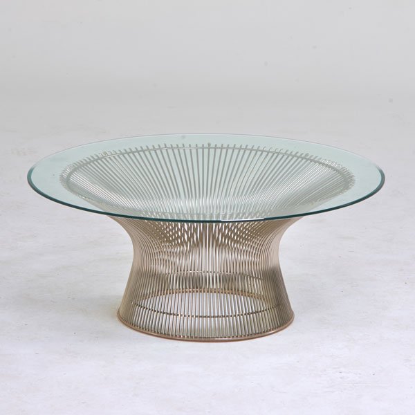 WARREN PLATNER; KNOLL ASSOCIATES: Coffee table, USA, 1960s; Nickeled metal, glass; Unmarked; 15" x 35 1/2" dia.