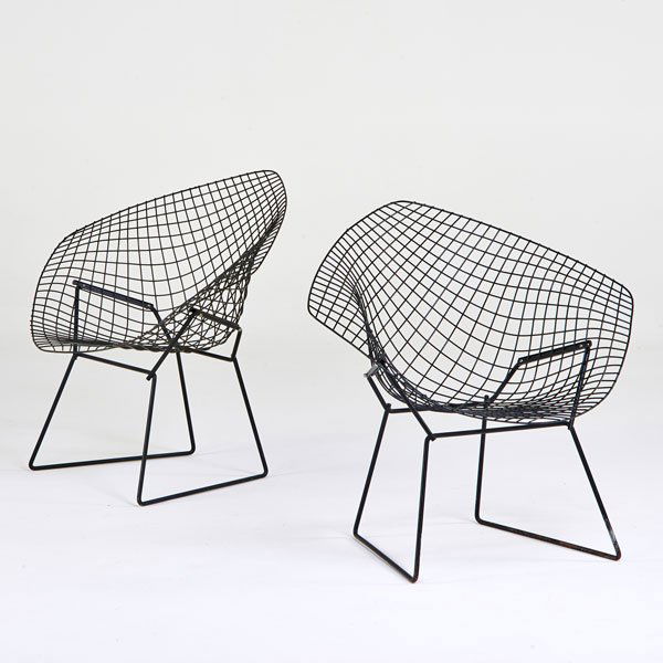 HARRY BERTOIA; KNOLL: Pair of Diamond chairs, USA, 1970s; Enameled steel; Unmarked; 30 1/2" x 33" x 27 1/2"