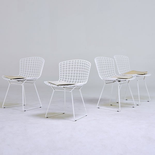 HARRY BERTOIA; KNOLL ASSOCIATES: Set of four side chairs, USA, 1970s; Plastic coated metal, vinyl; All unmarked; 29 1/2" x 21" x 21"