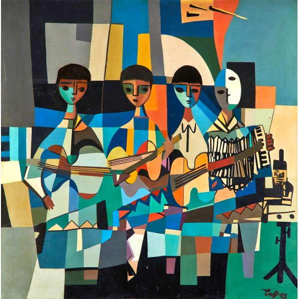 NICHOLAS TAKIS (American, 1903-1965): Oil on canvas of four musicians; Signed; 36" x 36"