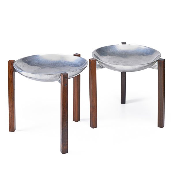 DANISH: Pair of occasional tables, 1960s; Pewter, rosewood; Stamped Varna; 13 1/2" x 16"