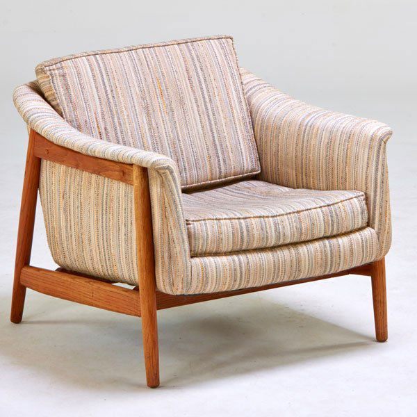 FOLKE OHLSSON; DUX: Lounge chair, Sweden, 1960s; Ash, upholstery; Unmarked; 27 1/2" x 29 1/2" x 27"