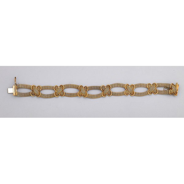 18K YELLOW GOLD MESH BRACELET: Two strands of mesh intertwine, with safety clasp; Marked 750, FF, 20 VA.; 7 1/2"; 16.2 dwt.