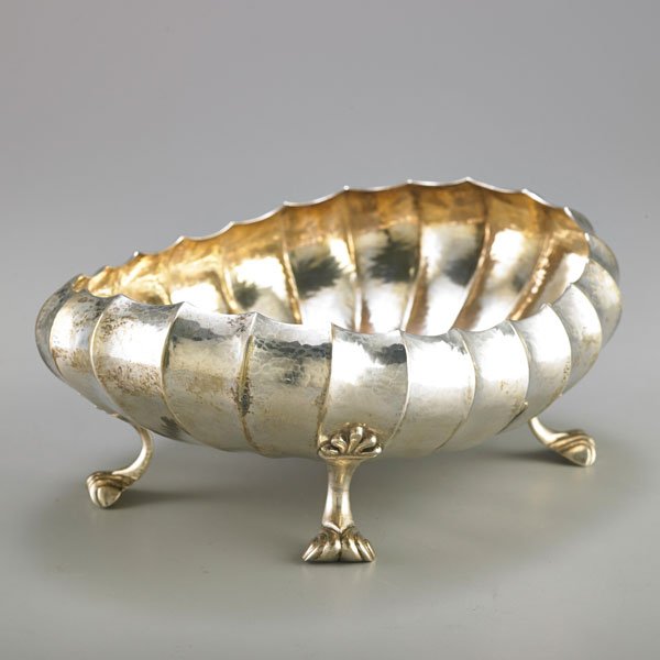 BUCCELLATI STERLING BOWL: Fluted oval form on four scroll feet, 20th c.; Marked Buccellati, Italy, Sterling; 9 3/4" x 7 1/4" x 3 1/2"; 21.13 OT