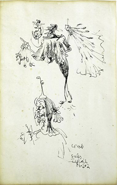 George Condo (American, b. 1957): Two works of art: Untitled, 1985; Ink on paper (framed); Signed and dated; 13 1/4" x 8 3/8" (sheet); Untitled; Graphite on paper (framed); 13 1/4" x 8 3/8" (sheet); Provenance: Private Collection, New