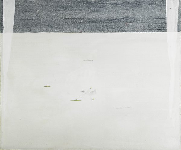 Hiroshi Sugito (Japanese, b. 1970): Through the Milk Sea, 1997; Acrylic, pigment and pencil on canvas; Signed, dated and titled; 24" x 28"; Provenance: Private Collection, New York