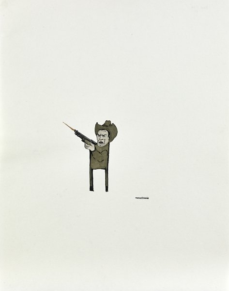 Marcel Dzama (Canadian, b. 1974): Pour it on, 1997; Ink on paper; Signed, dated and titled; 12 5/8" x 9 7/8" (sheet); Provenance: Private Collection