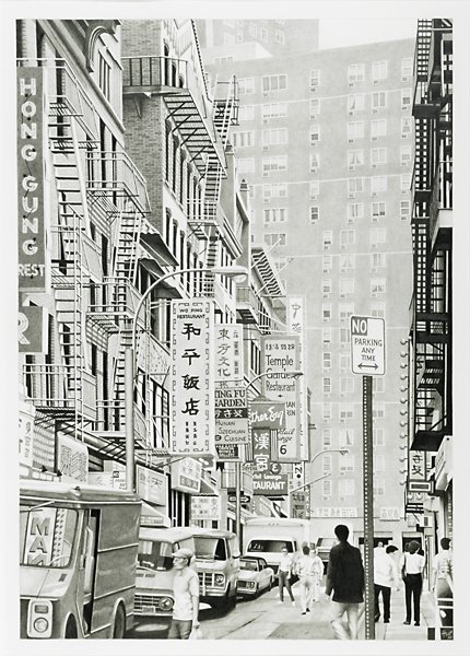 Jon Hunt (American, 20th C.): Chinatown, San Francisco, 1984; Graphite on paper (framed); Signed and dated; 27 3/8" x 19 1/2" (sight); Provenance: Capricorn Gallery, Maryland; Private Collection, New Jersey