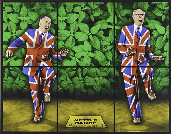 Gilbert and George (b. 1943 & 1942, Italy &: Nettle Dance, 2010; Offset lithograph in colors (framed); Signed and numbered 19/35; 17" x 19 1/4" (sight); Provenance: Private Collection, New York