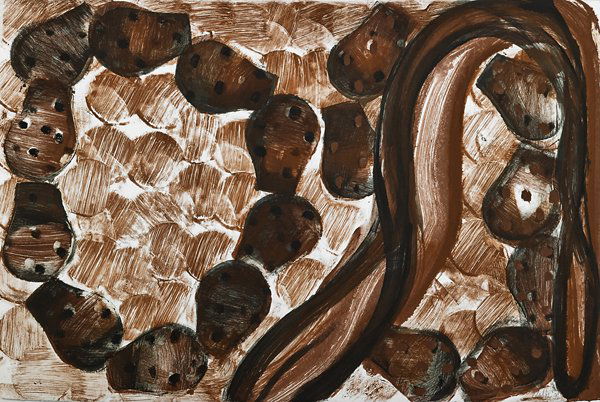 John Walker (British, b. 1939): Two works of art: Untitled, 2003; Monoprint in color; Signed and dated; 24" x 35 7/8" (sheet); Untitled, 1993; Monoprint; Signed and dated; 31" x 40 1/2" (sheet); Provenance: Vermillion Limited Editio