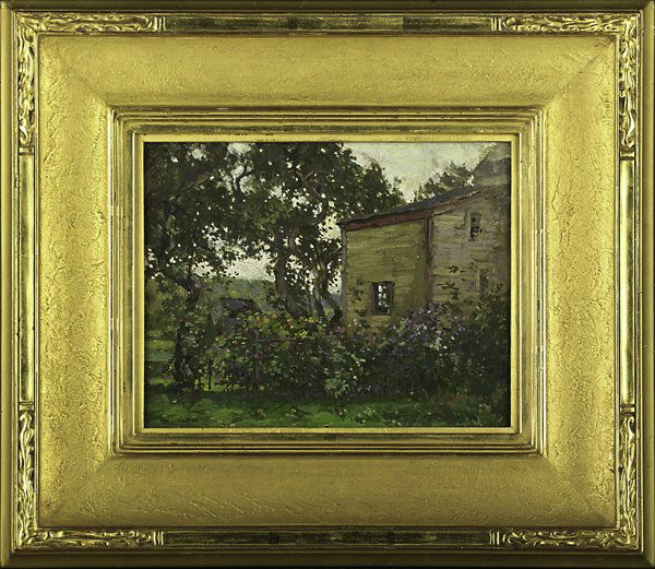 Paul Cornoyer (American, 1864-1923): Gloucester Garden; Oil on board (Paul Goodnow frame); Signed; 8" x 10"; Provenance: Private Collection, Massachusetts