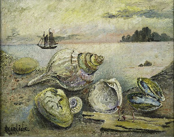 David Davidovich Burliuk (Ukrainian/American,: Sea Shells; Oil on canvas (frame); Signed; 15 1/8" x 19 1/8"; Provenance: Shulman Family Collection