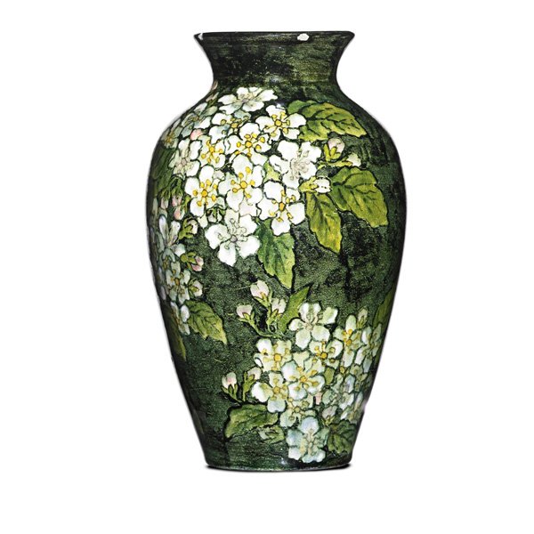 JOHN BENNETT Small vase with wild roses: JOHN BENNETT (1840 - 1907) Small vase painted with wild roses, New York, 1882; Signed BENNETT NEW YORK R/82; 7" x 4"