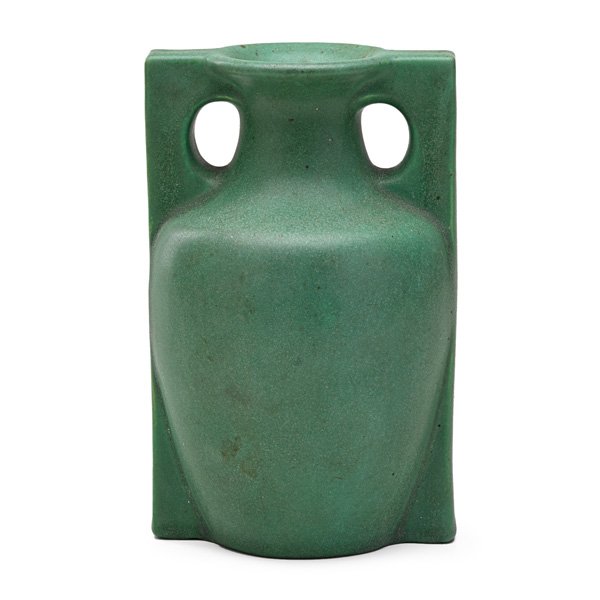 TECO Small buttressed vase: TECO Small buttressed vase, Terra Cotta, IL, ca. 1905; Stamped TECO X; 7" x 4 1/4"