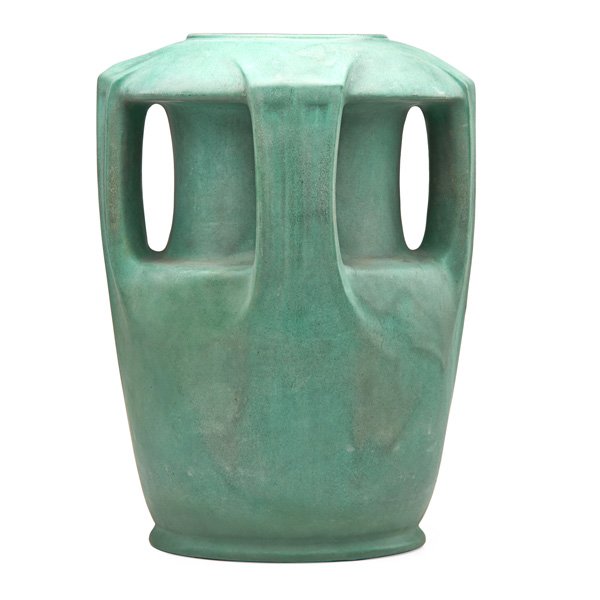 TECO Large buttressed vase: TECO Large buttressed vase, Terra Cotta, IL, ca. 1910; Stamped TECO 175; 14" x 11"