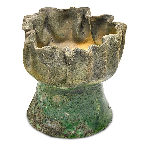 GEORGE OHR "Burnt Baby": GEORGE OHR (1857 - 1918) "Burnt Baby" vase with ruffled rim, Biloxi, MS, 1892-94; GEO. E. OHR BILOXI; 3 1/2" x 3 3/4" Note: The best Burnt Baby we have seen.