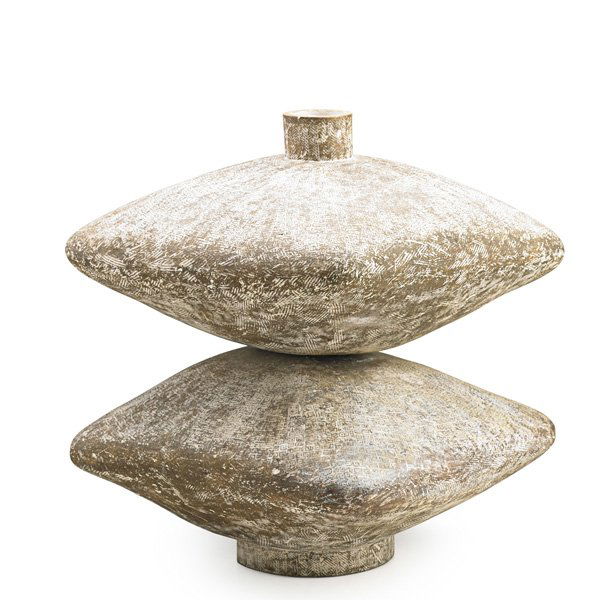 CLAUDE CONOVER Rare double vessel: CLAUDE CONOVER (1907 - 1994) Rare and large glazed ceramic stacked vessel, Ohio, 1970s; Obscured title; 19" x 16" sq.