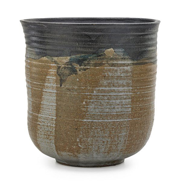 TOSHIKO TAKAEZU Large stoneware vessel: TOSHIKO TAKAEZU (1922 - 2011) Large stoneware vessel, Clinton, NJ; Signed TT; 12" x 12"