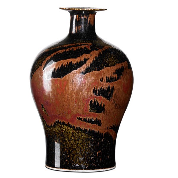 BROTHER THOMAS BEZANSON Porcelain baluster vase: BROTHER THOMAS BEZANSON (1929 - 2007) Porcelain baluster vase, Honan Tenmoku glaze, Weston, VT; Signed Benedictine Monks, Weston Vermont 152, ichthys symbol; 8" x 5"