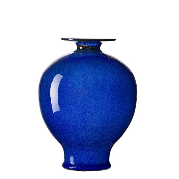 BROTHER THOMAS BEZANSON Porcelain vase w/ wide rim: BROTHER THOMAS BEZANSON (1929 - 2007) Porcelain vase with wide rim, "Nightsky" blue glaze, Weston, VT; Glazed over cipher; 9" x 6 1/2"