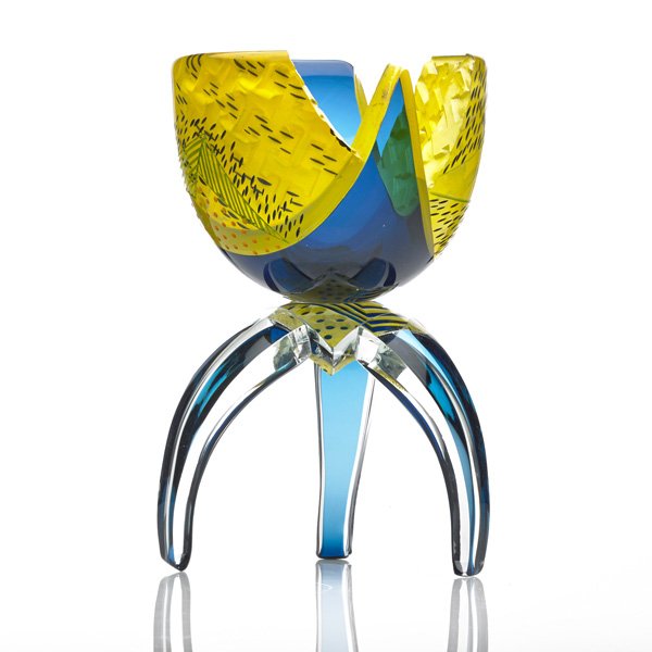 CONCETTA MASON Glass sculpture: CONCETTA MASON (b. 1956) Glass sculpture, "Dream Guide Series 2716," 1985; Blown, cut, acid-etched and enameled glass; Signed, titled, and dated; 10" x 6" Provenance: The "Jerome Frankel Collection of