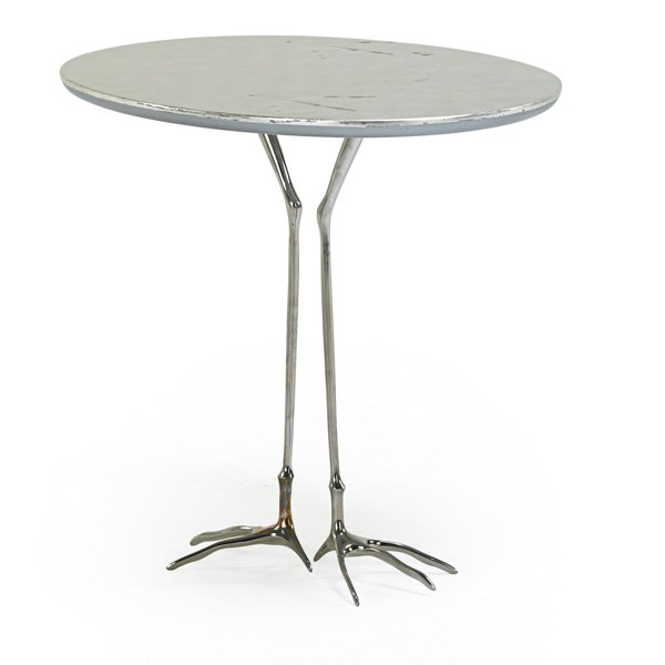 MERET OPPENHEIM Traccia table: MERET OPPENHEIM (1913 - 1985) SIMON GAVINA Traccia table, Ultramobile Collection, Italy, 1990s; Nickeled brass, silver leaf; Metal label; 25" x 26 3/4" x 20 3/4"