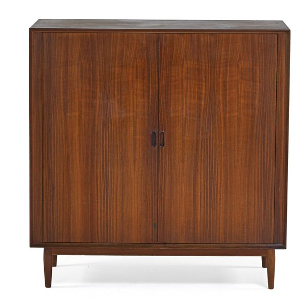 ARNE VODDER; SIBAST MOBLER Tambour door cabinet: ARNE VODDER SIBAST MOBLER Teak tambour door cabinet, Denmark, 1960s; Unmarked; 49 1/4" x 48" x 19 1/2"
