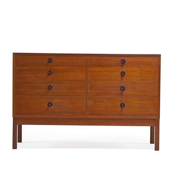 BORGE MOGENSEN Double dresser: BORGE MOGENSEN (1914 - 1972) KARL ANDERSSON & SONER Teak double dresser, Sweden, 1960s; Foil label; 34 3/4" x 53" x 22" Provenance: Imported in the early 1960s by the current and sole owner