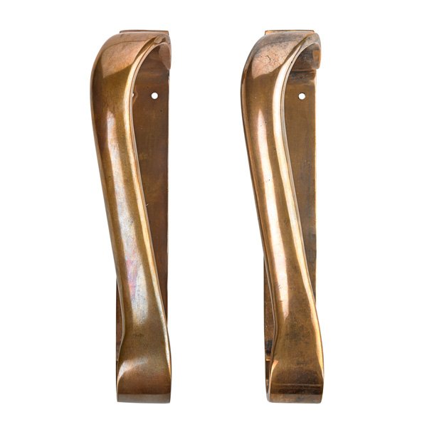 ALVAR AALTO Pair of door handles: ALVAR AALTO (1898 - 1976) VALAISTUS Pair of large patinated bronze door handles, Finland, 1950s; Unmarked; 9 1/2" x 2" x 3 1/2"
