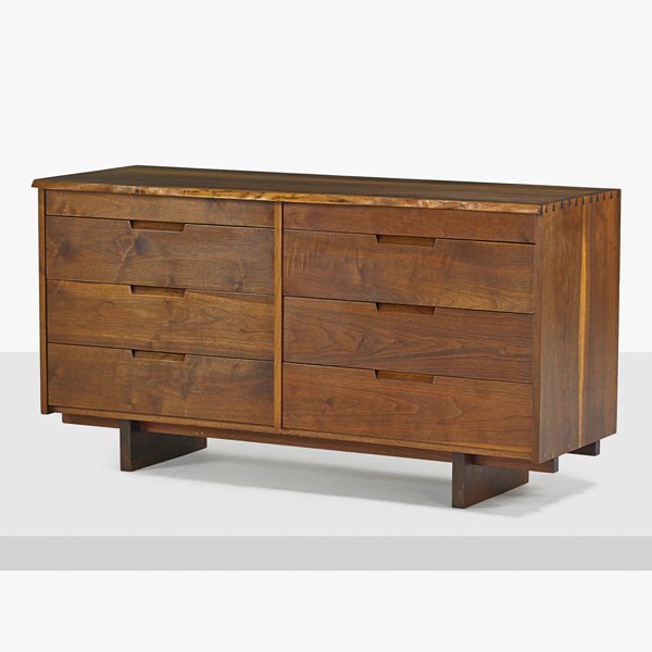 GEORGE NAKASHIMA Double dresser: GEORGE NAKASHIMA (1905 - 1990) NAKASHIMA STUDIOS Walnut double dresser, New Hope, PA, 1978; Unmarked; 32" x 60" x 22" Provenance available: Copy of original invoice and letter of authentication from M
