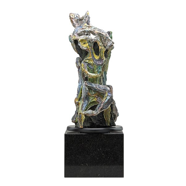 MARCELLO FANTONI Figural sculpture: MARCELLO FANTONI (b. 1915) Glazed earthenware figural sculpture, Florence, Italy, 1955; Signed and dated; 25 1/2" x 13", height on base: 34 1/2"