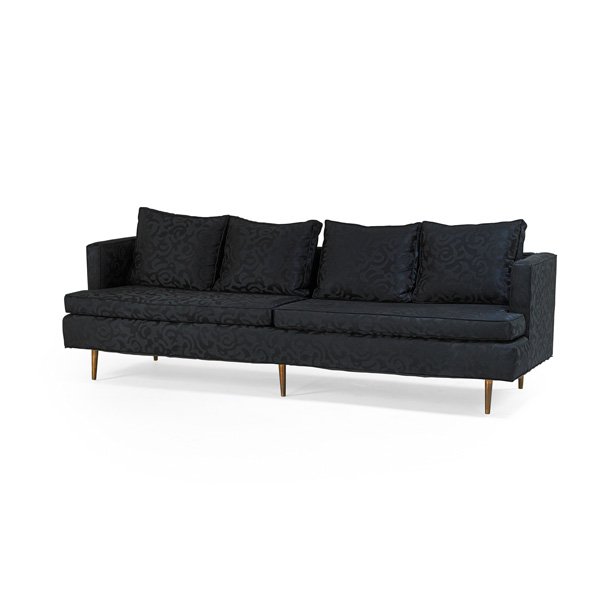 EDWARD WORMLEY; DUNBAR Sofa: EDWARD WORMLEY (1907 - 1995) DUNBAR Sofa, Berne, IN, 1950s; Upholstery, brass; Unmarked; 34" x 97" x 33"