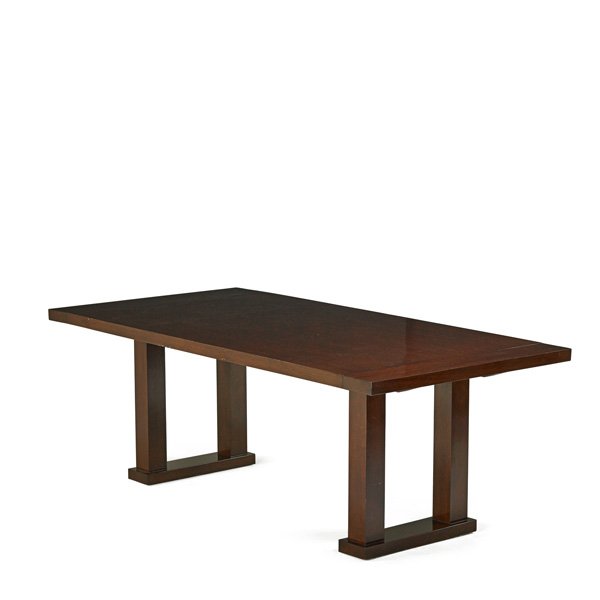 JOHN HUTTON Mahogany dining table: JOHN HUTTON (1947 - 2006) Mahogany dining table, USA, 1990s; Unmarked; Closed: 30" x 84" x 42", two leaves: 18" ea.