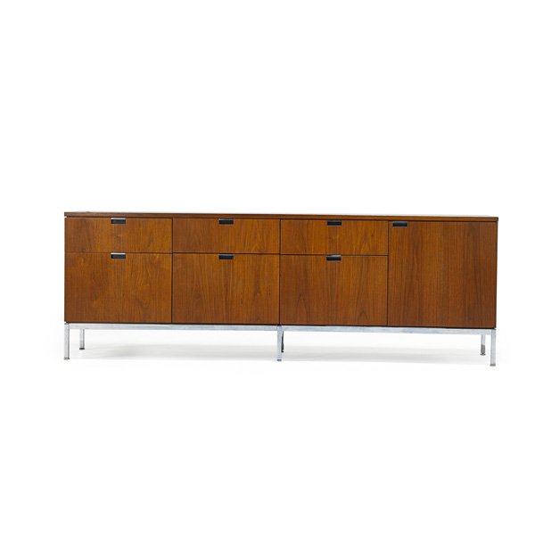 FLORENCE KNOLL; KNOLL ASSOCIATES Cabinet: FLORENCE KNOLL (b. 1917) Cabinet, USA, 1960s; Walnut, chromed steel; Unmarked; 25 1/2" x 75" x 18"