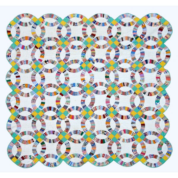 PATCHWORK QUILTS: Three: wedding-ring pattern, star pattern, and mid 20th c. in pastel colors, USA; Wedding ring: 84" x 84"