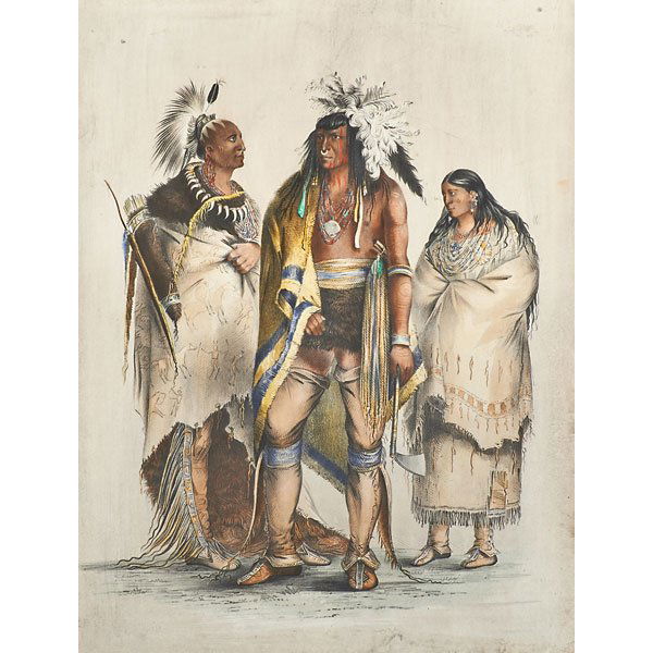 GEORGE CATLIN (American, 1796-1872): Two hand-colored lithographs on paper; "North American Indians" and "Wi-Jin-Jon" (framed); 17 1/4" x 13"