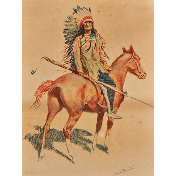 FREDERICK REMINGTON (American, 1861-1909): Lithograph in colors; "The Sioux Chief" (framed); Copyright Robert Howard Russell, 1901; Signed in print; 19" x 14" (sheet)