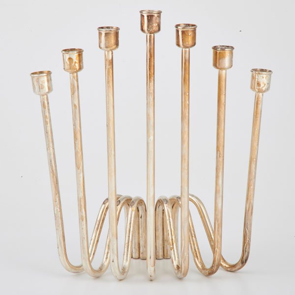 LINO SABATTINI SILVER PLATED CANDELABRA: Sculptural, curvilinear design, ca. 1960; Signed "Sabattini, Made in Italy"; 13" h.