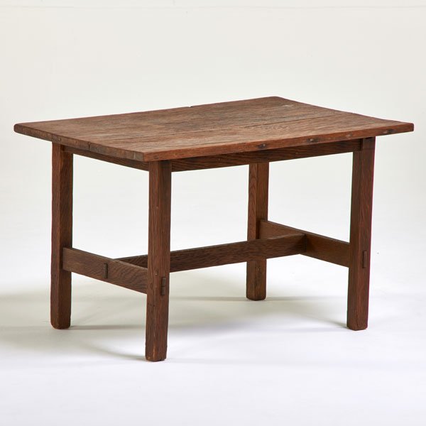 GUSTAV STICKLEY: Child's table, Eastwood, NY, ca. 1904; Quartersawn oak; Paper label; 18 3/4" x 28" x 20"
