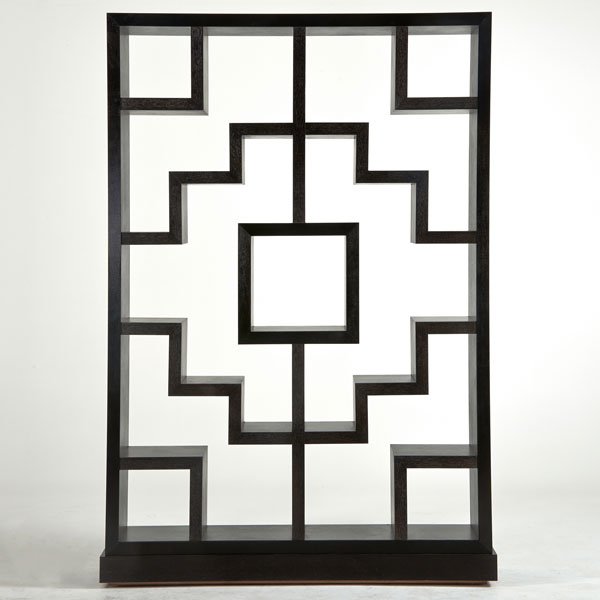 JAMIE HERZLINGER: Wall Street room divider, New York, 2000s; Cerused rift cut oak; Metal tag; 88" x 60" x 15 1/2"