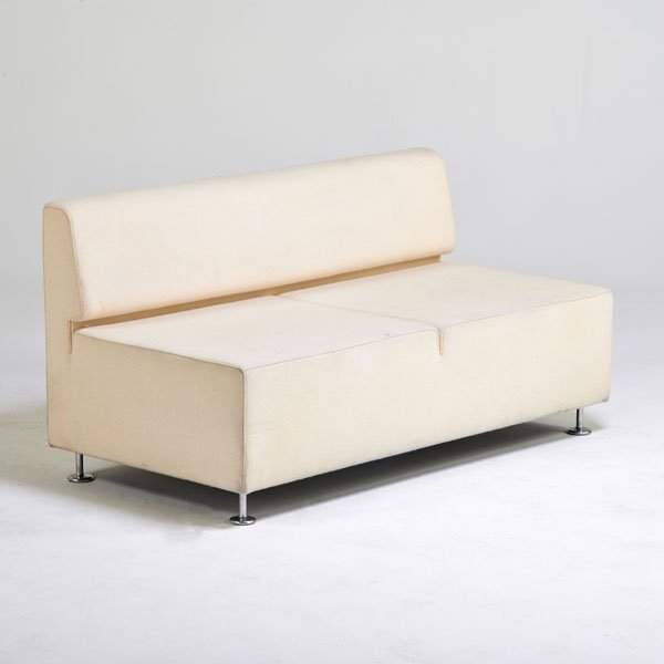 JASPER MORRISON; CAPPELLINI: Sofa, Italy, 1990s; Polished aluminum, upholstery; Unmarked; 28" x 56" x 29"