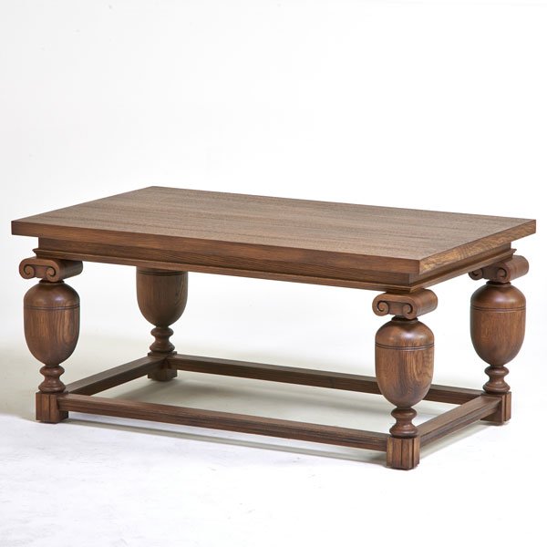 JAMIE HERZLINGER: Canal coffee table, New York, 2000s; Rift cut oak; Metal tag; 22" x 48" x 30"