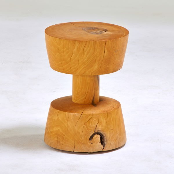 CHRIS LEHRECKE; RALPH PUCCI: Turned wood stool, USA, 2000s; Maple; Branded; 18 1/2" x 13 1/2" dia.