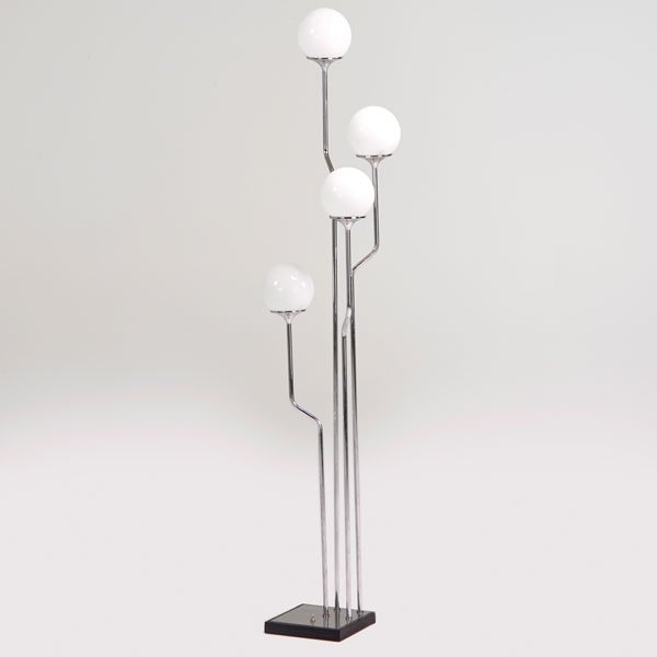 REGGIANI; RAYMOR: Four globe floor lamp, Italy, 1970s; Manufacturer and retailer labels; 64" x 12" x 12"