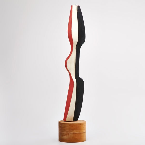 LUCIA K. STERN (1895-1987): Totem sculpture, USA; Painted wood, wood; Ink stamped LUCIA/WORK OF ART BY LUCIA K. STERN/1895-1987/FROM HER ESTATE; 25 1/2" x 5" dia.