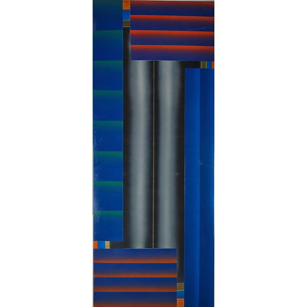 STEFAN KNAPP (British, 1921-1996): Massive enamel on steel panel, "Sandhill," England, 1995; Titled and dated; 98" x 39"