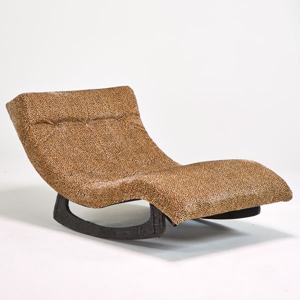 ADRIAN PEARSALL; KRAFT ASSOCIATES: Double-wide rocking chaise lounge, Wilkes Barre, PA, 1960s; Bronze composite and upholstery; Unmarked; 30" x 58" x 36"