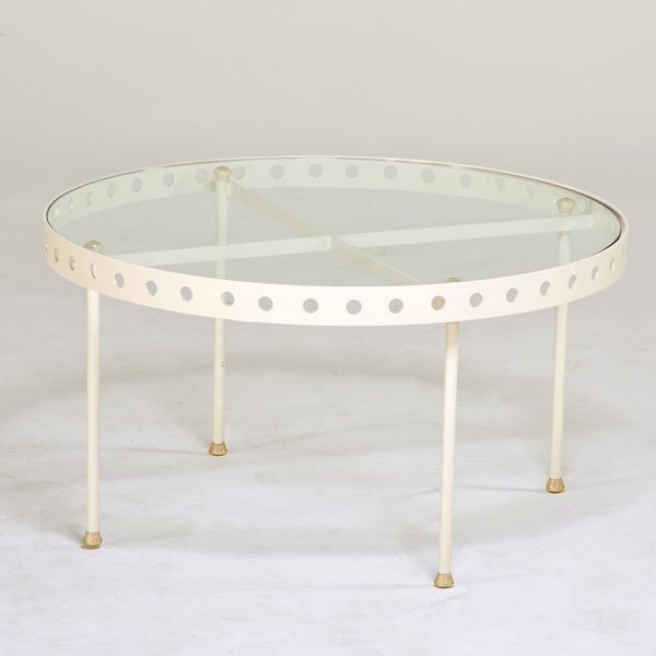 JANNI VAN PELT; METAFORM: Coffee table, 1950s; Enameled metal and steel, glass, plastic; Unmarked; 16" x 30"