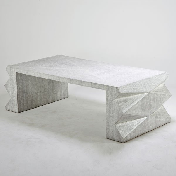 JAMIE HERZLINGER: Park Avenue dining table, New York, 2000s; Rift cut bleached oak; Metal tag; 30" x 98" x 48"