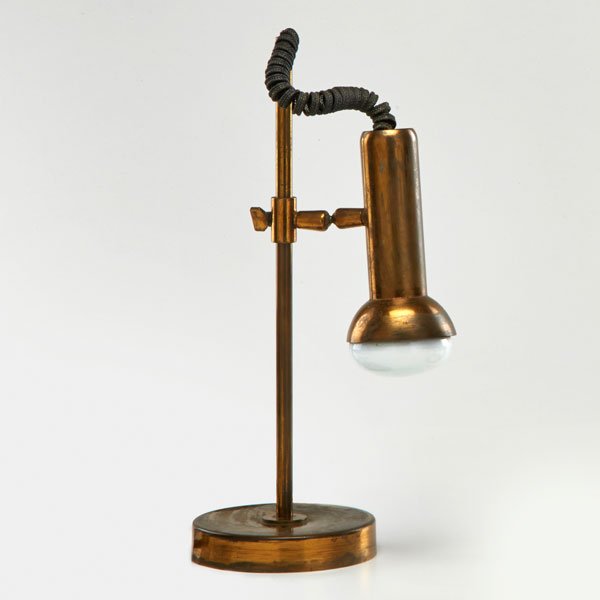 STYLE OF OSCAR TORLASCO: Swivel head desk lamp; Brass-plated metal; Unmarked; 16 1/2" x 10" x 6"